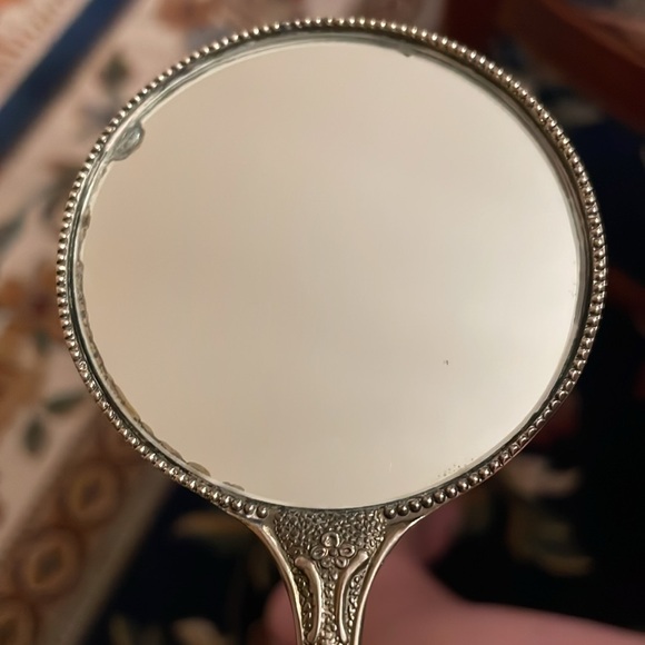 Silver keepsake baby mirror Teddy Bear and flower design 5.5” tall, 2.5”wide big - Picture 10 of 11